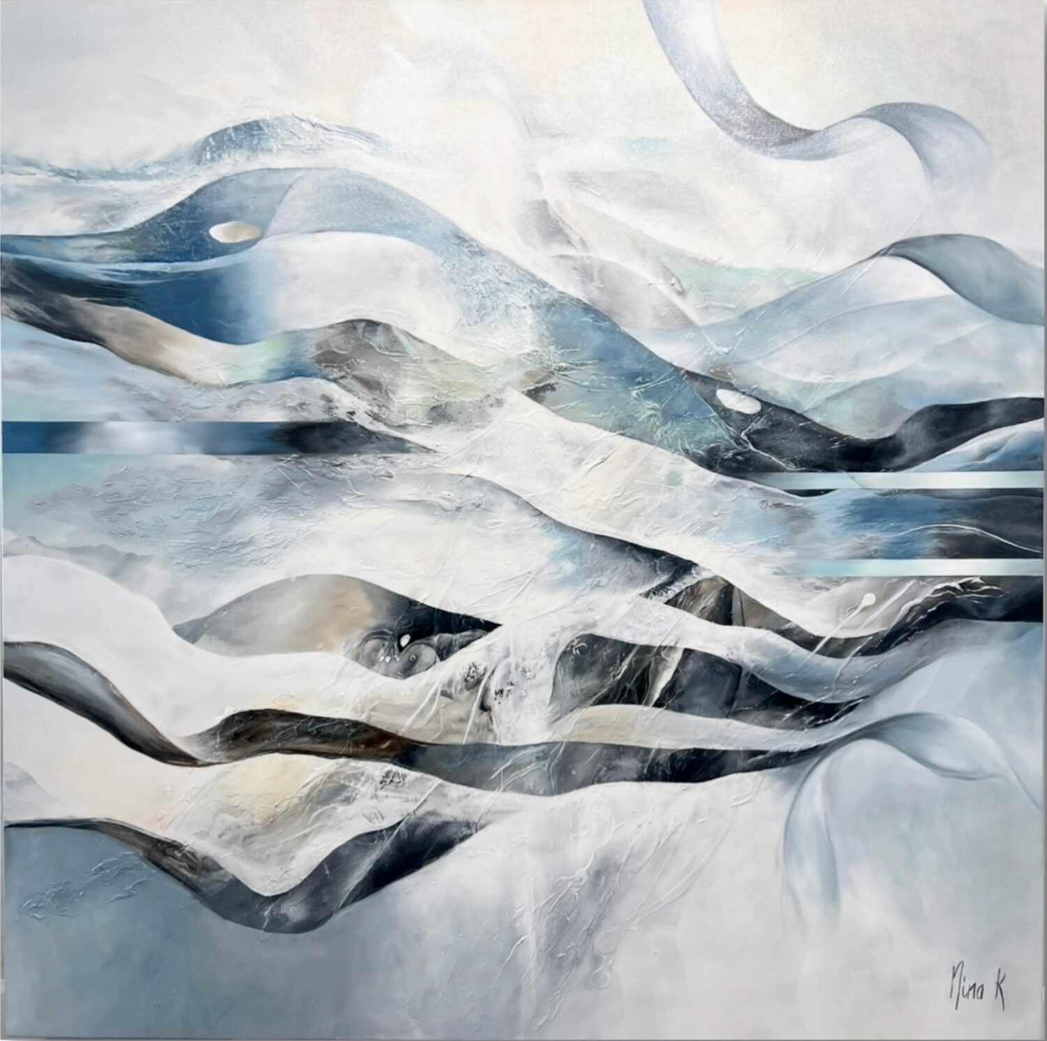 Abstract flowing blue and silver waves